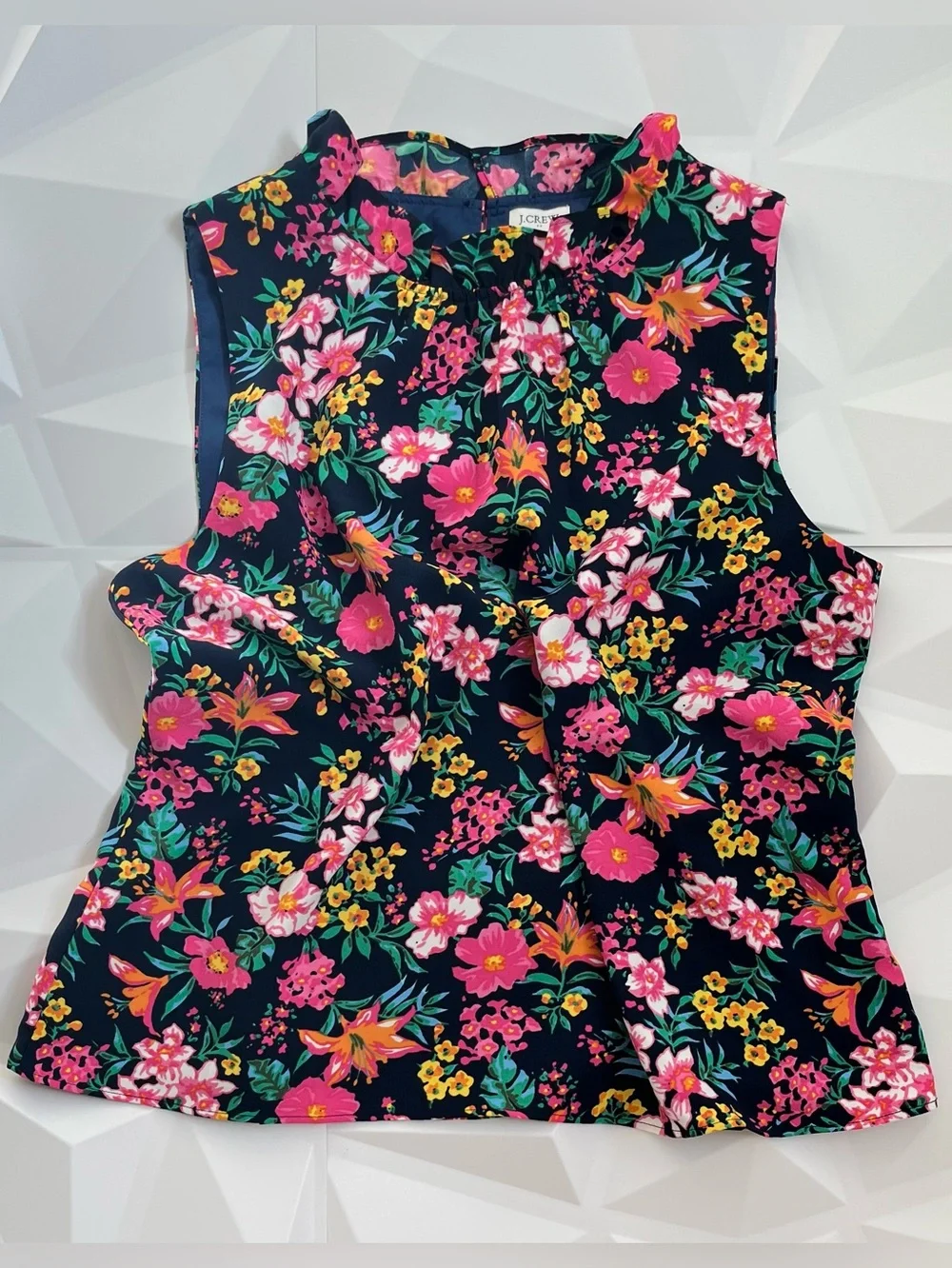 J. Crew Cottagecore Floral Print Mock-Neck Ruffle Sleeveless Top Size L NWT